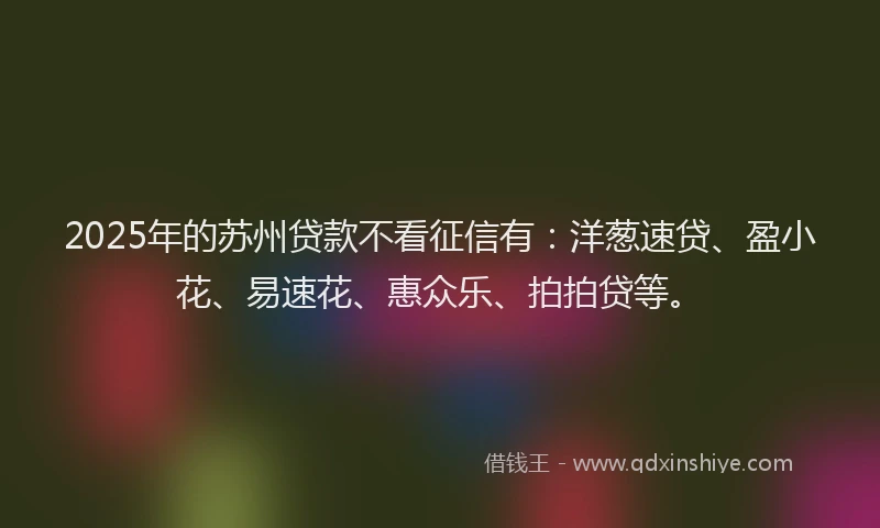 2025年的苏州贷款不看征信有：洋葱速贷、盈小花、易速花、惠众乐、拍拍贷等。