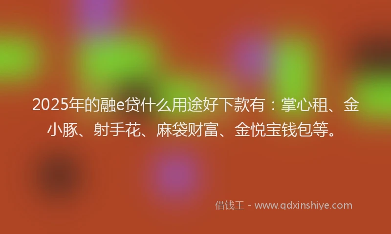 2025年的融e贷什么用途好下款有：掌心租、金小豚、射手花、麻袋财富、金悦宝钱包等。