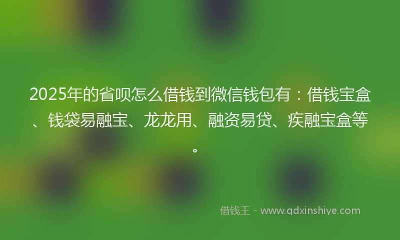 2025年的省呗怎么借钱到微信钱包有：借钱宝盒、钱袋易融宝、龙龙用、融资易贷、疾融宝盒等。