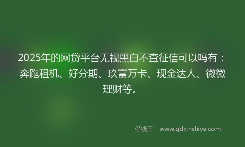 2025年的网贷平台无视黑白不查征信可以吗有：奔跑租机、好分期、玖富万卡、现金达人、微微理财等。