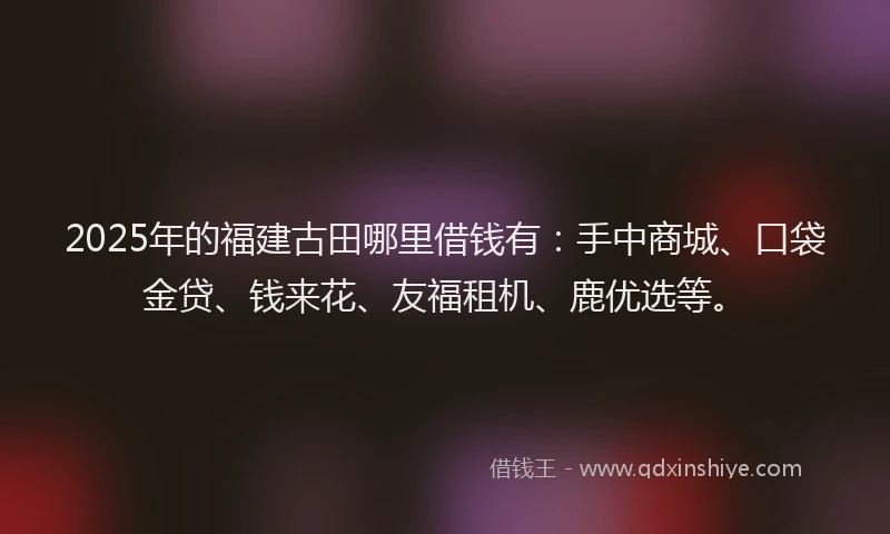 2025年的福建古田哪里借钱有：手中商城、口袋金贷、钱来花、友福租机、鹿优选等。