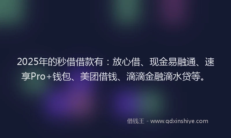 2025年的秒借借款有：放心借、现金易融通、速享Pro+钱包、美团借钱、滴滴金融滴水贷等。