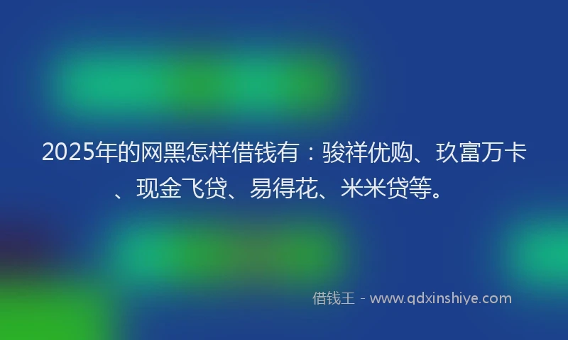 2025年的网黑怎样借钱有：骏祥优购、玖富万卡、现金飞贷、易得花、米米贷等。