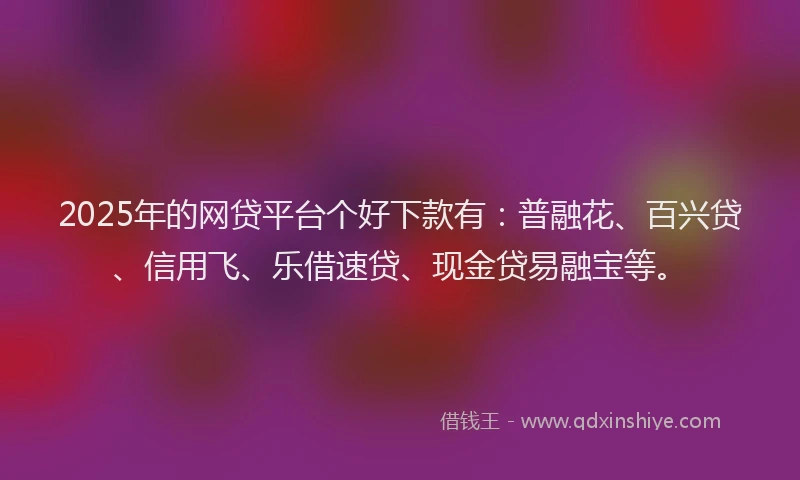 2025年的网贷平台个好下款有：普融花、百兴贷、信用飞、乐借速贷、现金贷易融宝等。