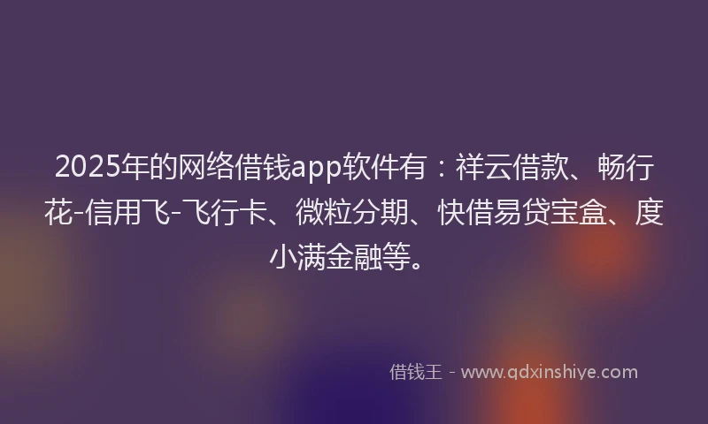 2025年的网络借钱app软件有：祥云借款、畅行花-信用飞-飞行卡、微粒分期、快借易贷宝盒、度小满金融等。