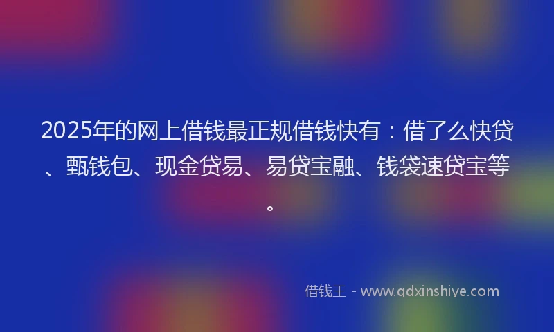 2025年的网上借钱最正规借钱快有：借了么快贷、甄钱包、现金贷易、易贷宝融、钱袋速贷宝等。