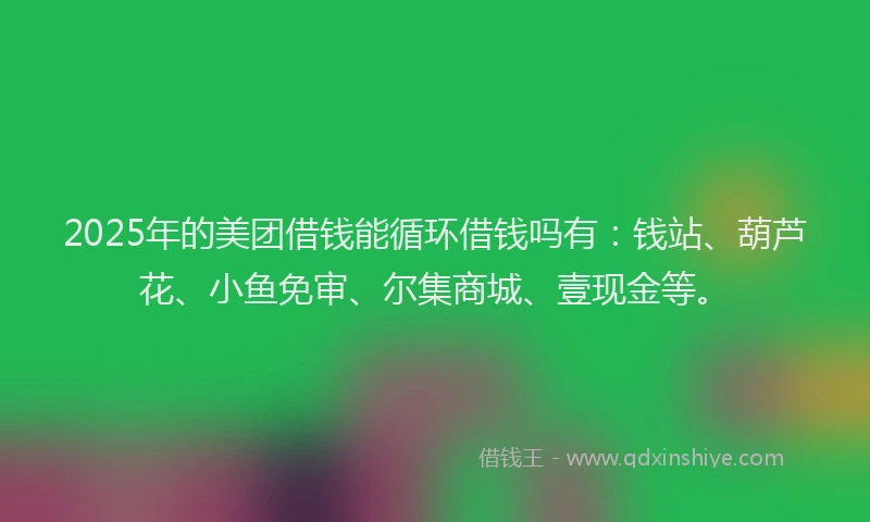 2025年的美团借钱能循环借钱吗有：钱站、葫芦花、小鱼免审、尔集商城、壹现金等。