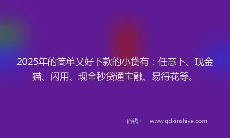 2025年的简单又好下款的小贷有：任意下、现金猫、闪用、现金秒贷通宝融、易得花等。