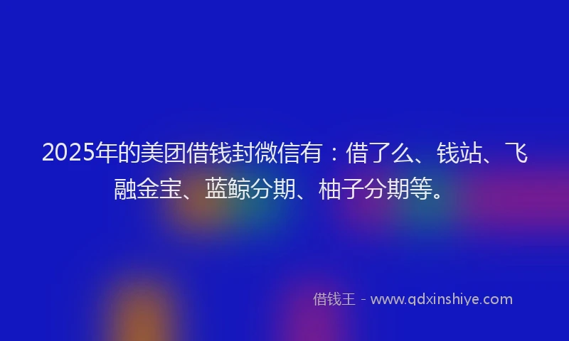 2025年的美团借钱封微信有：借了么、钱站、飞融金宝、蓝鲸分期、柚子分期等。