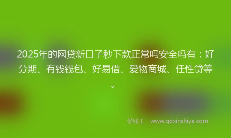 2025年的网贷新口子秒下款正常吗安全吗有:好分期、有钱钱包、好易借、爱物商城、任性贷等。