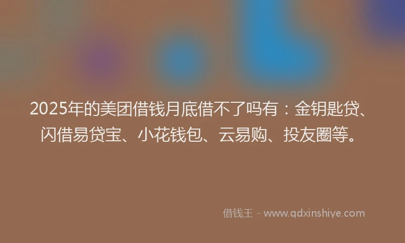 2025年的美团借钱月底借不了吗有:金钥匙贷、闪借易贷宝、小花钱包、云易购、投友圈等。