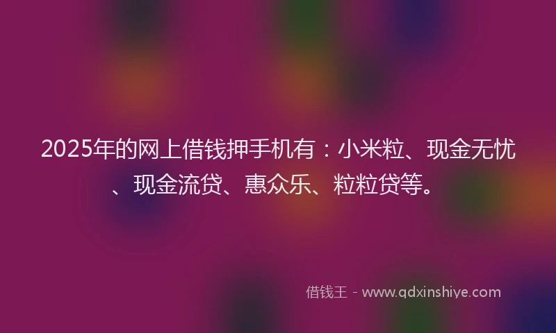 2025年的网上借钱押手机有：小米粒、现金无忧、现金流贷、惠众乐、粒粒贷等。