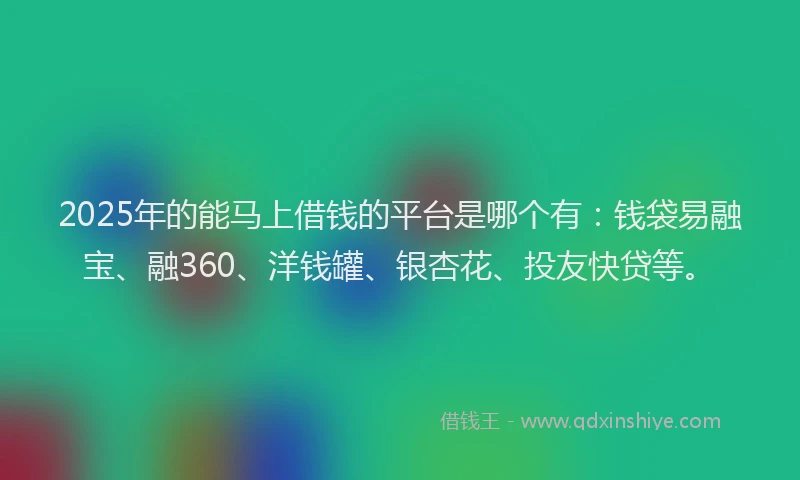 2025年的能马上借钱的平台是哪个有：钱袋易融宝、融360、洋钱罐、银杏花、投友快贷等。