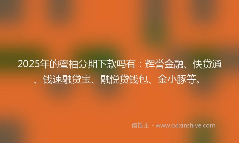 2025年的蜜柚分期下款吗有：辉誉金融、快贷通、钱速融贷宝、融悦贷钱包、金小豚等。