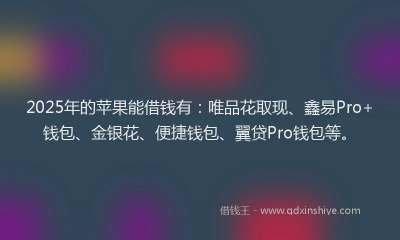 2025年的苹果能借钱有：唯品花取现、鑫易Pro+钱包、金银花、便捷钱包、翼贷Pro钱包等。