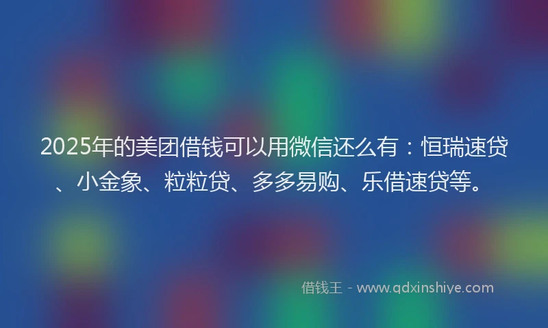 2025年的美团借钱可以用微信还么有：恒瑞速贷、小金象、粒粒贷、多多易购、乐借速贷等。