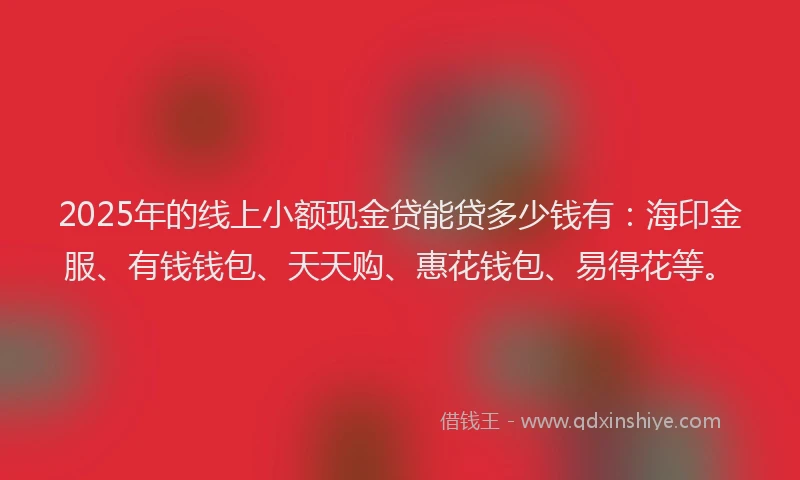 2025年的线上小额现金贷能贷多少钱有：海印金服、有钱钱包、天天购、惠花钱包、易得花等。