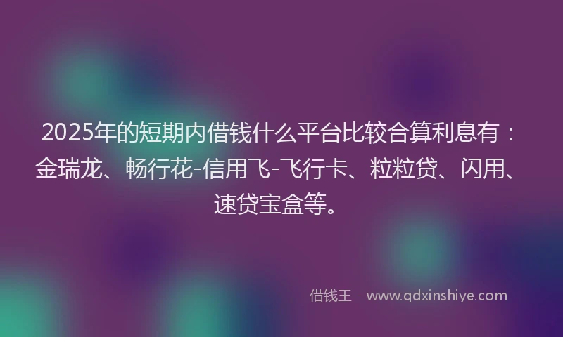 2025年的短期内借钱什么平台比较合算利息有：金瑞龙、畅行花-信用飞-飞行卡、粒粒贷、闪用、速贷宝盒等。