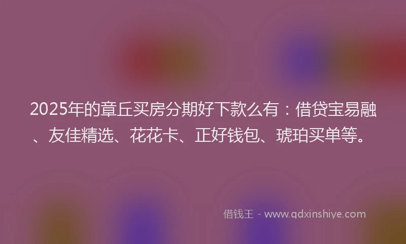 2025年的章丘买房分期好下款么有：借贷宝易融、友佳精选、花花卡、正好钱包、琥珀买单等。