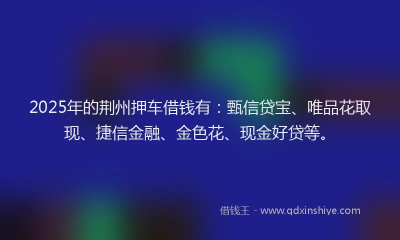 2025年的荆州押车借钱有：甄信贷宝、唯品花取现、捷信金融、金色花、现金好贷等。