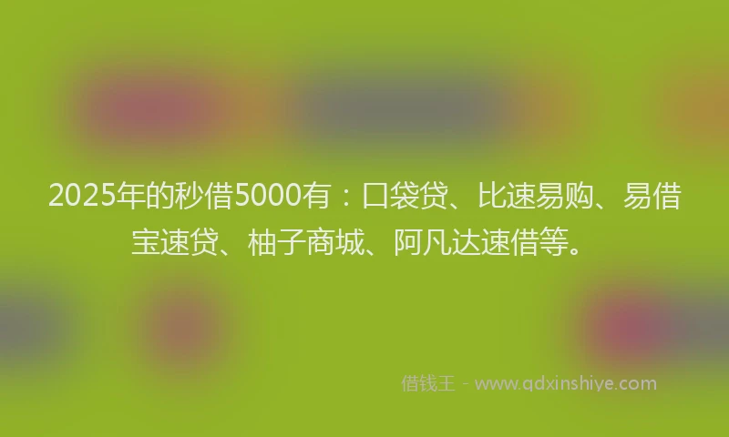 2025年的秒借5000有：口袋贷、比速易购、易借宝速贷、柚子商城、阿凡达速借等。
