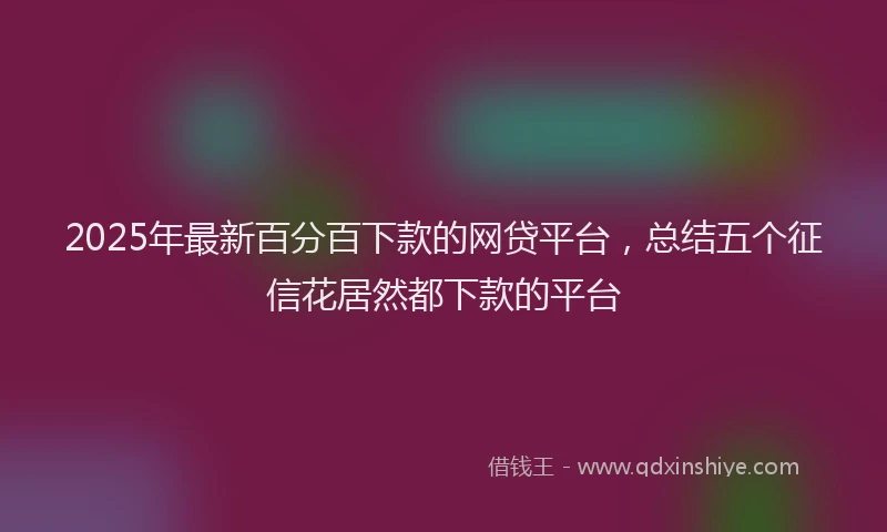 2025年最新百分百下款的网贷平台，总结五个征信花居然都下款的平台