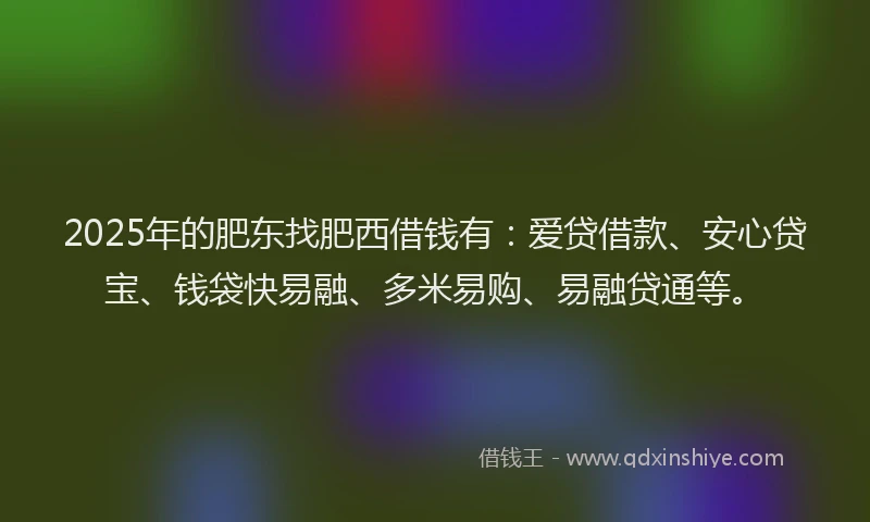 2025年的肥东找肥西借钱有：爱贷借款、安心贷宝、钱袋快易融、多米易购、易融贷通等。