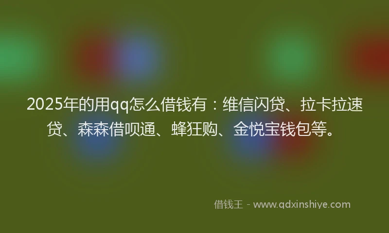 2025年的用qq怎么借钱有：维信闪贷、拉卡拉速贷、森森借呗通、蜂狂购、金悦宝钱包等。