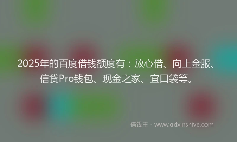 2025年的百度借钱额度有：放心借、向上金服、信贷Pro钱包、现金之家、宜口袋等。