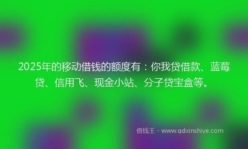 2025年的移动借钱的额度有：你我贷借款、蓝莓贷、信用飞、现金小站、分子贷宝盒等。