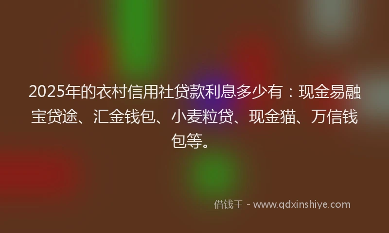 2025年的衣村信用社贷款利息多少有：现金易融宝贷途、汇金钱包、小麦粒贷、现金猫、万信钱包等。