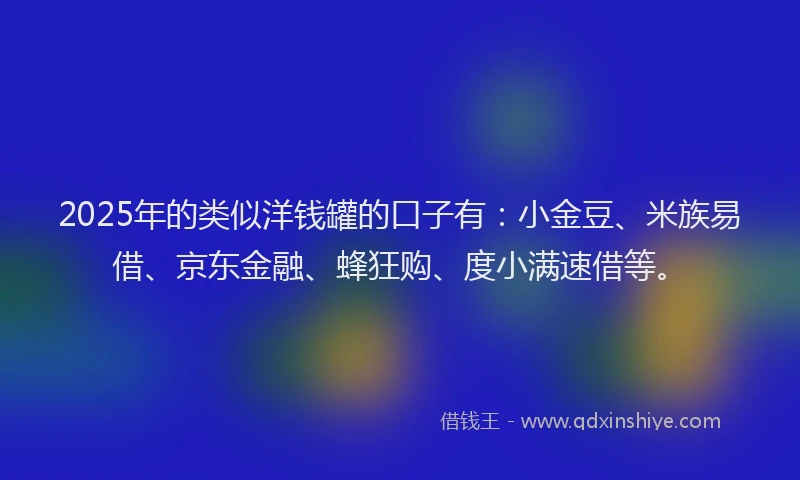 2025年的类似洋钱罐的口子有：小金豆、米族易借、京东金融、蜂狂购、度小满速借等。