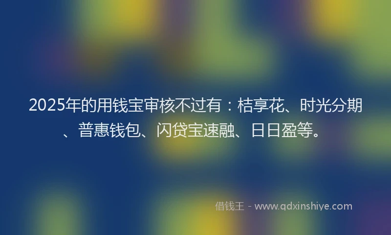 2025年的用钱宝审核不过有：桔享花、时光分期、普惠钱包、闪贷宝速融、日日盈等。