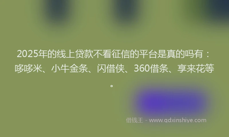 2025年的线上贷款不看征信的平台是真的吗有：哆哆米、小牛金条、闪借侠、360借条、享来花等。