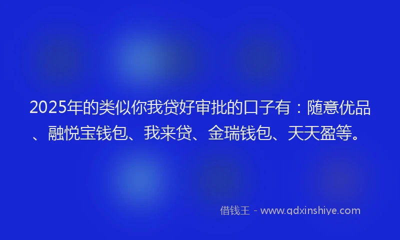 2025年的类似你我贷好审批的口子有：随意优品、融悦宝钱包、我来贷、金瑞钱包、天天盈等。