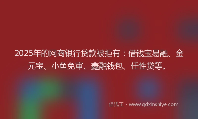 2025年的网商银行贷款被拒有：借钱宝易融、金元宝、小鱼免审、鑫融钱包、任性贷等。