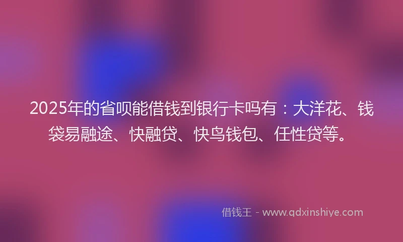 2025年的省呗能借钱到银行卡吗有：大洋花、钱袋易融途、快融贷、快鸟钱包、任性贷等。
