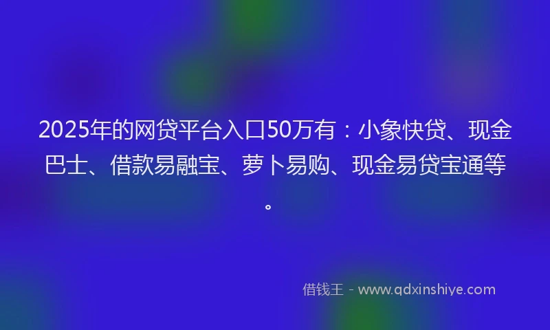 2025年的网贷平台入口50万有：小象快贷、现金巴士、借款易融宝、萝卜易购、现金易贷宝通等。