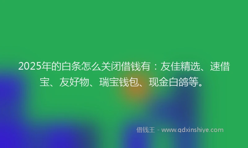 2025年的白条怎么关闭借钱有：友佳精选、速借宝、友好物、瑞宝钱包、现金白鸽等。