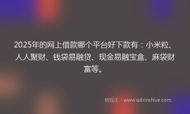 2025年的网上借款哪个平台好下款有：小米粒、人人聚财、钱袋易融贷、现金易融宝盒、麻袋财富等。