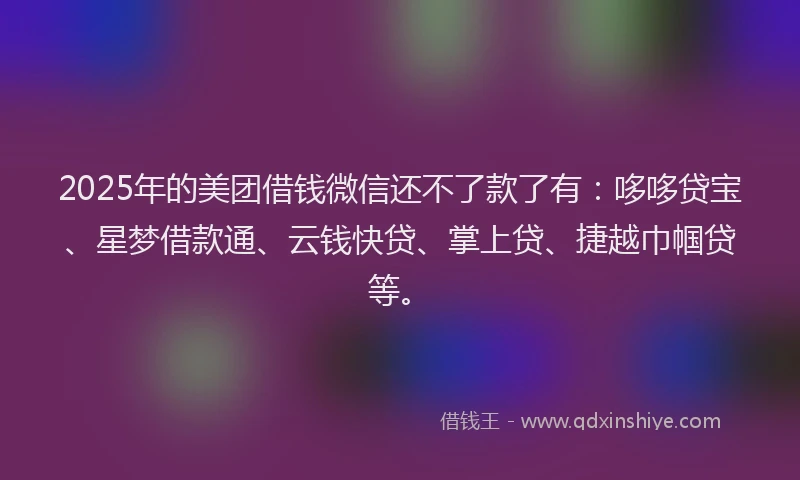2025年的美团借钱微信还不了款了有：哆哆贷宝、星梦借款通、云钱快贷、掌上贷、捷越巾帼贷等。