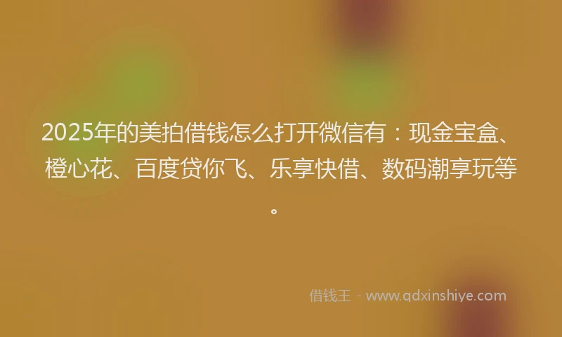 2025年的美拍借钱怎么打开微信有：现金宝盒、橙心花、百度贷你飞、乐享快借、数码潮享玩等。