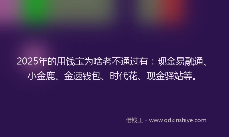2025年的用钱宝为啥老不通过有：现金易融通、小金鹿、金速钱包、时代花、现金驿站等。