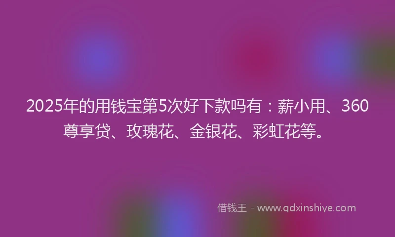 2025年的用钱宝第5次好下款吗有：薪小用、360尊享贷、玫瑰花、金银花、彩虹花等。