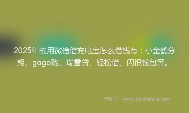 2025年的用微信借充电宝怎么借钱有：小金鹤分期、gogo购、瑞雪贷、轻松借、闪银钱包等。