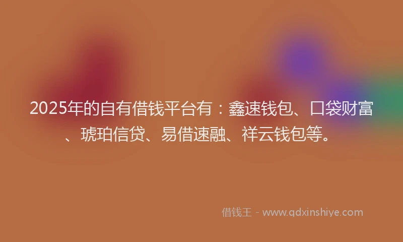 2025年的自有借钱平台有：鑫速钱包、口袋财富、琥珀信贷、易借速融、祥云钱包等。