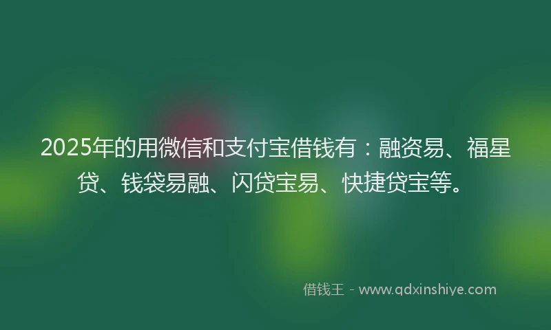 2025年的用微信和支付宝借钱有：融资易、福星贷、钱袋易融、闪贷宝易、快捷贷宝等。