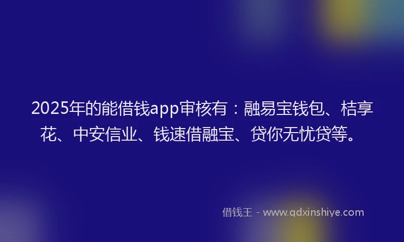 2025年的能借钱app审核有：融易宝钱包、桔享花、中安信业、钱速借融宝、贷你无忧贷等。