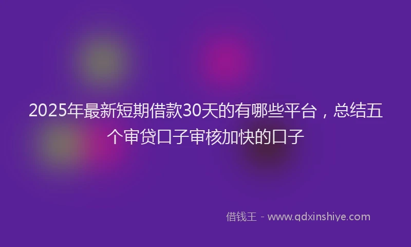 2025年最新短期借款30天的有哪些平台，总结五个审贷口子审核加快的口子