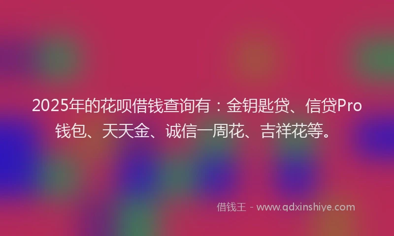 2025年的花呗借钱查询有：金钥匙贷、信贷Pro钱包、天天金、诚信一周花、吉祥花等。